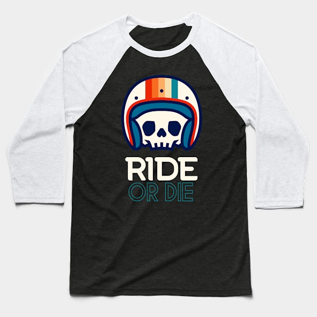 Biker Skull Retro Motorcycle Baseball T-Shirt by Foxxy Merch